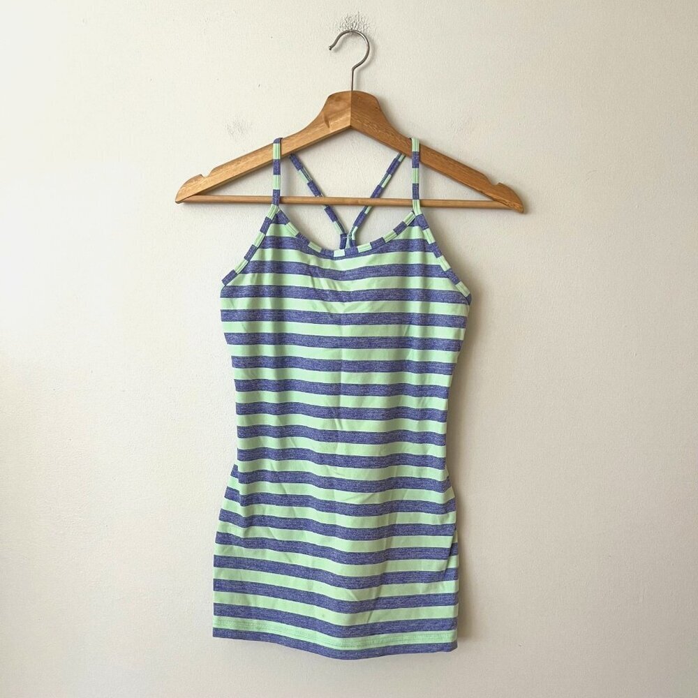 Ivivva by Lululemon Blue Green Striped Power Y Tank Top Girl's Size 14
